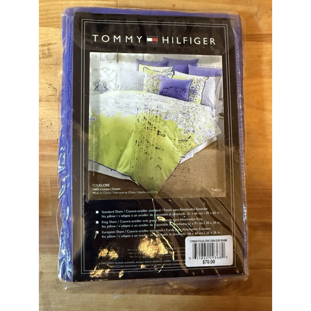 Tommy Hilfiger Folklore Euro Sham Purple/Blue European Pillow Sham 26” x 26” New